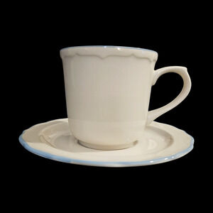 Hallmark Auntie Em Cups & Saucers Set 4 Mugs 4 Plates Blue Trim Japan Stoneware